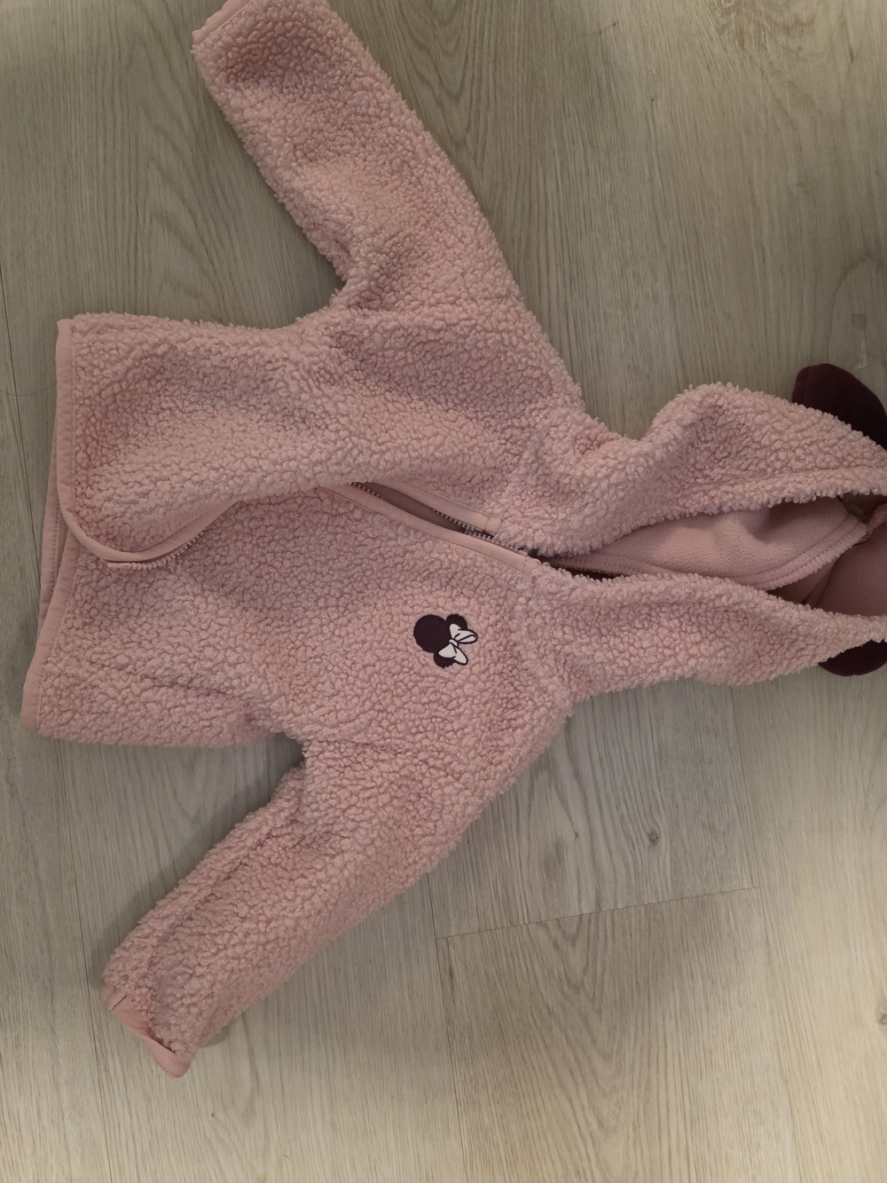 Disney Pink Sherpa Hooded Puffer Jacket with Minnie Accent